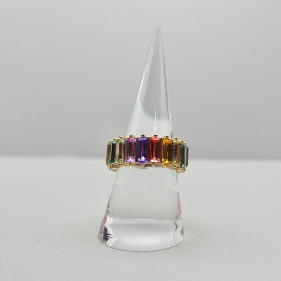 Sugarfix Baublebar Ring Cocktail Rainbow Multicolor Crystal Eternity Band Size 8 - Picture 3 of 12